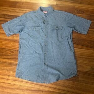 Wrangler Denim Shirt Short Sleeve Button Up Casual Work Shirt Mens Size M‎